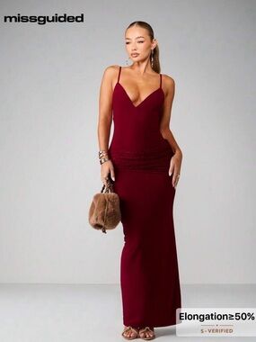Missguided Burgundy Spaghetti-Strap Maxi Slip Dress